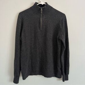PRONTO UOMO MENS Sz L EXTRA FINE MERINO WOOL GRAY 1/4 Zip Pullover SWEATER